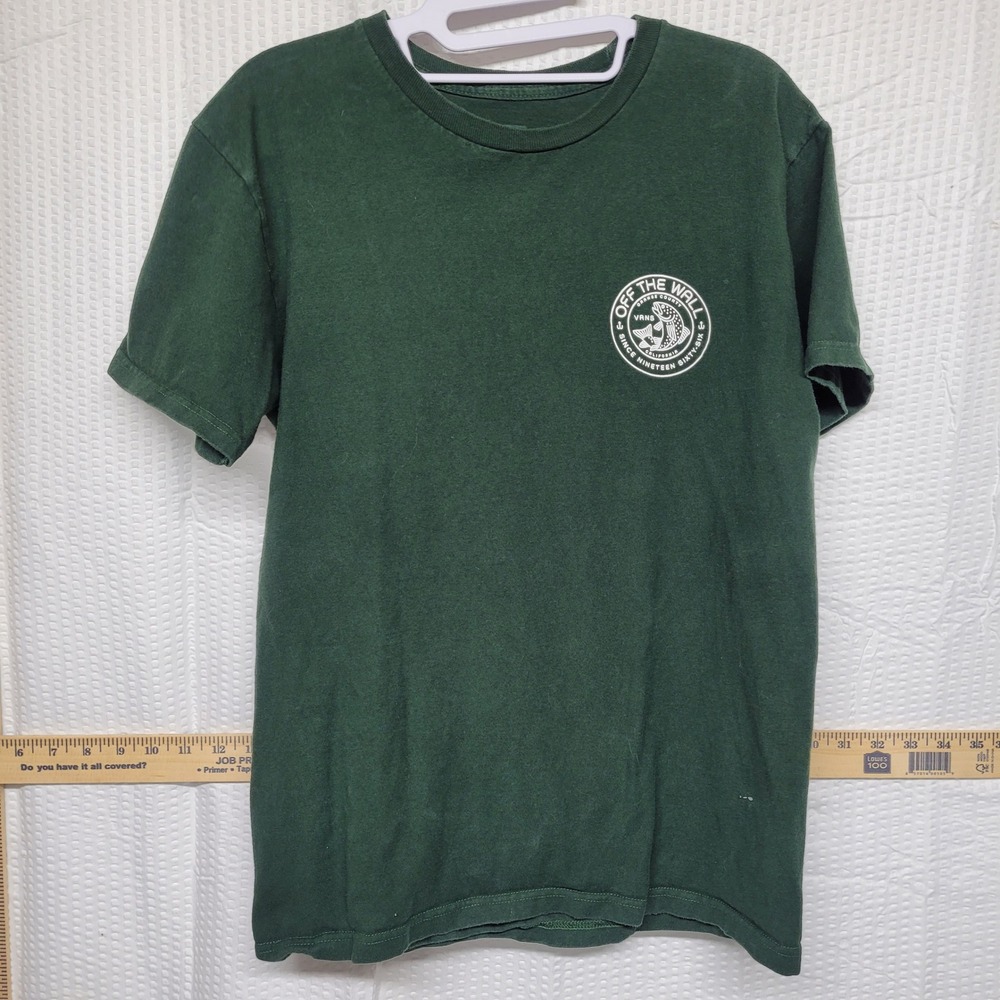 Vans Off The Wall Mens Small Forest Green Fishing Graphic T-Shirt Trout OC CA
